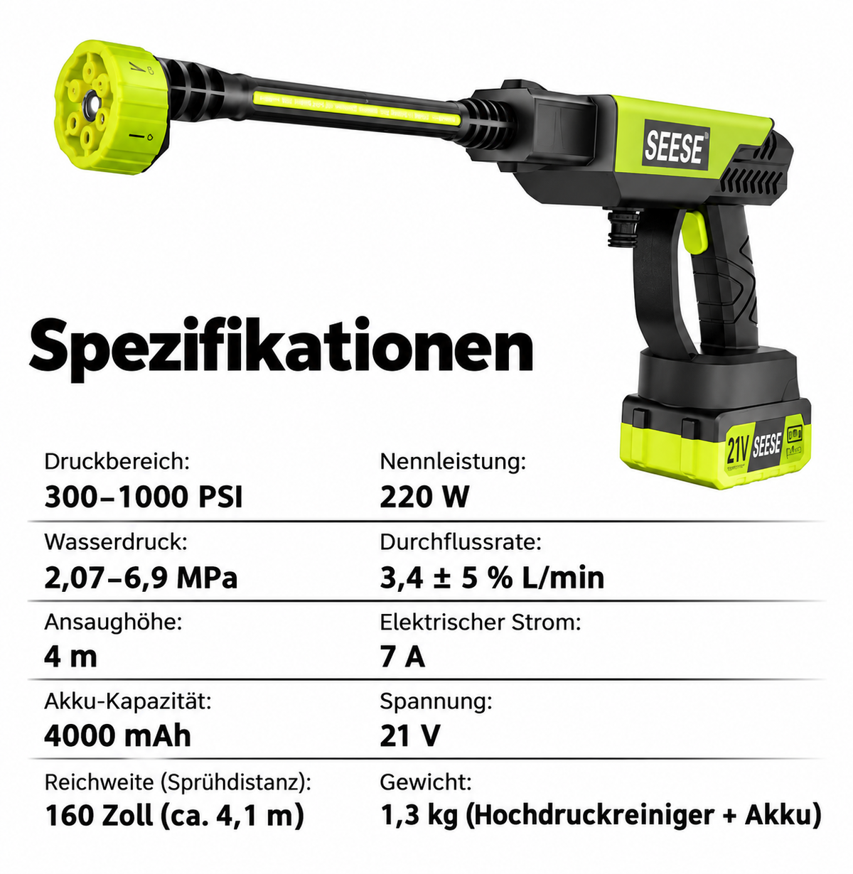 SEESE PowerJet — Kabelloser Hochdruckreiniger