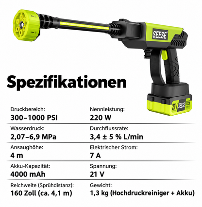 SEESE PowerJet — Kabelloser Hochdruckreiniger